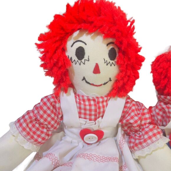 VTG 1991 Custom Made 16” Raggedy Ann &‎ Andy Dolls Embroidered Face Red Yarn - Picture 2 of 12